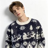 Pull personnalisé à col roulé et manches longues, motif renne et flocon de neige, pull en tricot, pull de Noël moche