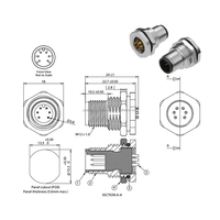 Connecteur M12 6 broches M12 A-code Plug Plaqué or Montage sur panneau avant Soudure IP67 Blindé Étanche M12 A Code 6pin Connecteur Mâle