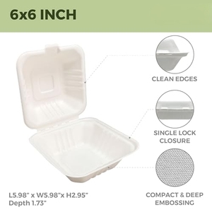 Lot de 50 contenants alimentaires blancs à clapet de 6 x 6 pouces, robustes et carrés, pour plats à emporter - Product Image 2