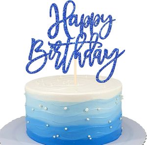 1 pièce de décoration de gâteau d'anniversaire à paillettes pour célébrer un anniversaire, thème fête, fournitures de décoration de gâteau, bleu foncé - Product Image 6