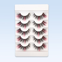 5 paires de faux cils colorés de style festif, en fibres synthétiques, style européen et américain, en stock