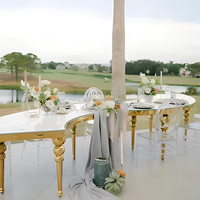 Table de banquet en acier inoxydable doré en forme de S pour mariage, événement, restauration