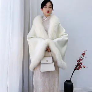 Luxury women winter Cape Wedding white Decoration Dress Fox Fur Shawl Ladies Real red Fox Fur Shawls