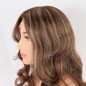 Elegante 16 pulgadas Beach Wave Caramel Latte Color Cabello europeo Seda Top Glueless Cap La mayoría de las pelucas de aspecto natural para adelgazar el cabello - Product Image 5