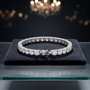 Luxury <b>Silver</b> Rhodium Plated Moissanite Round <b>Charm</b> <b>Bracelet</b> for Men Women Iced Hip Hop Jewelry Party Wear Accessory 28g - Product Image 2