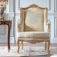 Fauteuil de salon sculpté de style européen, luxueux, en tissu, pour bureau ou salon, dossier haut, en bois de chêne massif, portable