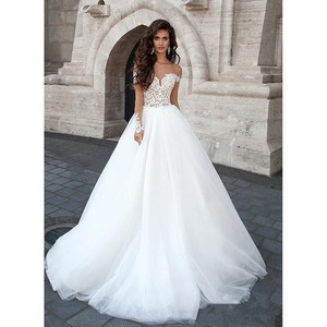 Wedding Dress Ball Gown White Lace U-Neck Natural Waist Vintage Style JM329 - Product Image 1