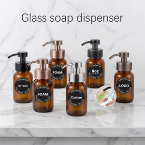 Dispenser in Vetro Ambrato per Sapone Schiumogeno, Bottiglia con Pompa in Vetro da 250 ml, Bottiglia Trasparente con Pompa in Vetro Dorato per Olio Doccia - Product Image 1