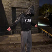 Sweat à capuche personnalisé style streetwear 100% coton French Terry 450g, veste zippée entièrement ornée de strass pour homme