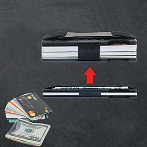 Wholesale Mens <b>Slim</b> Front Pocket RFID Blocking Wallet Aluminum Carbon Fiber Credit <b>Card</b> <b>Holder</b> with Elastic Band Cash Clip Tag - Product Image 6