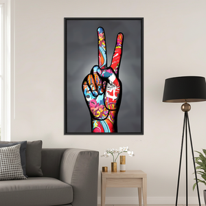 Graffiti Peace Hand Art Canvas Print - Modern Pop Art Decor,<b>BLACK</b> <b>FRAMED</b> CANVAS - Product Image 3