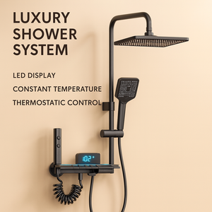 Ensemble de douche exposé avec clavier de piano <span class=keywords><strong>à</strong></span> affichage numérique, pomme de douche de style pluie gris canon, mitigeur de salle de bain, vente chaude - Product Image 5