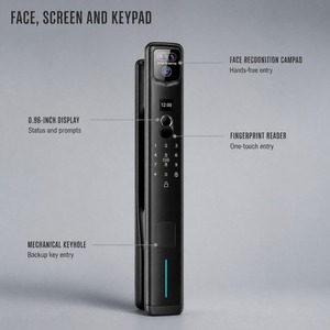 Cerradura Inteligente con Reconocimiento Facial 3D, Cerradura Digital Biométrica con Huella Dactilar y Teclado, con Manija - Product Image 1