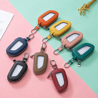 En gros : Étui de protection pour clé de voiture en cuir PU, avec fenêtre transparente incurvée et fermeture éclair, pour télécommande automobile, et porte-clés en gros