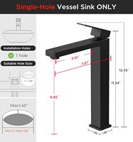 Keran Wastafel Stainless Steel Modern Matte Black, Tuas Tunggal, Lubang Tunggal, Keran Berukuran, Terpasang di Atas Meja, untuk Wastafel Kamar Mandi