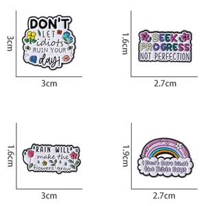 Juego <span class=keywords><strong>de</strong></span> Broches Metálicos con Diseños Florales, Arcoíris y Frases Positivas, Broches Personalizados <span class=keywords><strong>de</strong></span> Esmalte Suave para Uso Diario - Product Image 5