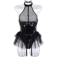 Combinaison triangulaire à bretelles en cuir verni brillant Combinaison de circonférence de hanche Sous-vêtements sexy en cuir brillant Lingerie pour femmes