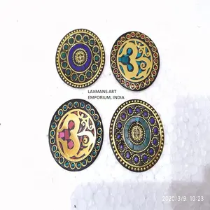 New Beautiful Round Metal Carved With Stones Handmade Fridge Magnets Wholesale Supplier From India