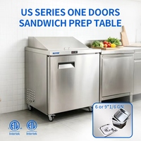 Table de préparation de salades réfrigérée à porte unique certifiée ETL américaine, table de préparation alimentaire, réfrigérateur à salades à refroidissement par air
