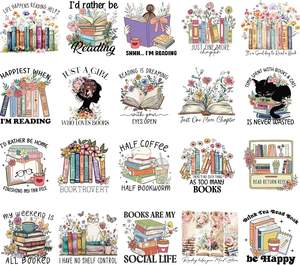 Trasferimenti Termoadesivi per Amanti dei Libri, Trasferimenti DTF per Magliette a Tema Lettura, Vinile Termoadesivo Pronto all'Uso, Decalcomanie Termoadesive Floreali per Amanti dei Libri - Product Image 1