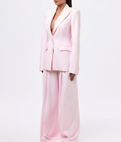 Blazer sur mesure pour femme, veste de créateur, col en V profond, manches fendues sexy, bouton unique, blazer de bureau, blazer rose deux pièces