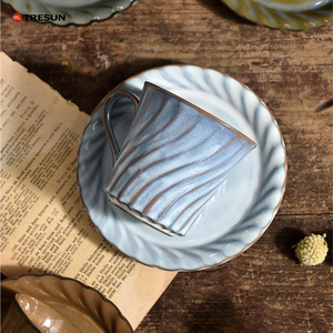 Taza a rayas de cerámica de estilo nostálgico Retro italiano, taza de gres pintada a mano para regalos de negocios para té de la tarde, leche - Product Image 3