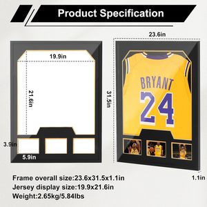 Cadre de présentation en métal et bois pour maillots de sport - Vitrine à effets d'ombre pour le rangement et la présentation de maillots de basketball/football - Product Image 3