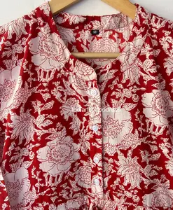 Venta caliente 100% vestido de algodón hecho a mano estilo dulce bloque de mano impreso para ropa de verano precios al por mayor disponibles naturales - Product Image 5