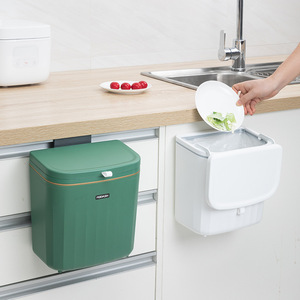 Poubelle murale rectangulaire avec couvercle pour cuisine et salle de bain, blanc et vert - Product Image 1