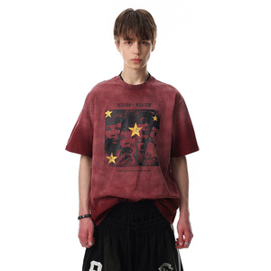 Camiseta de hombre de algodón 100% de 250-300g, cuello redondo, manga corta, estilo vintage, con estampado degradado tie-dye, corte holgado, de marca, a la moda. - Product Image 1
