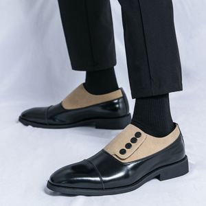 <span class=keywords><strong>Mocasines</strong></span> de cuero de color combinado para <span class=keywords><strong>hombre</strong></span> Estilo de botón de cabeza puntiaguda con característica plana para trajes Zapatos de un pie - Product Image 2