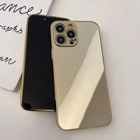 Étui de téléphone en silicone souple pour iPhone 13 12 11 Pro XS Max XR X 7 8 Plus, plaqué or argent brillant de luxe, miroir uni