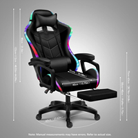 Chaise de jeu ergonomique en cuir synthétique avec repose-pieds, éclairage RVB et fonction de massage pour la maison, les e-sports, le bureau