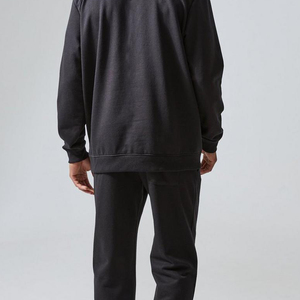 Men's Black Hooded Sweatshirt Set With Front Print Pocket Regular Fit Casual Autumn Wear - Product Image 4