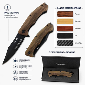 Coltello Tascabile Pieghevole Personalizzato OEM BSCI con Lama <span class=keywords><strong>in</strong></span> Acciaio 3Cr13 e Manico <span class=keywords><strong>in</strong></span> Legno di Noce per Campeggio, Sopravvivenza ed EDC - Product Image 4
