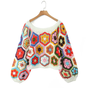 Maglione da <span class=keywords><strong>donna</strong></span> stile esotico etnico bohémien abbigliamento Casual lavorato <span class=keywords><strong>a</strong></span> maglia corta in puro stile fatto <span class=keywords><strong>a</strong></span> <span class=keywords><strong>mano</strong></span> - Product Image 2