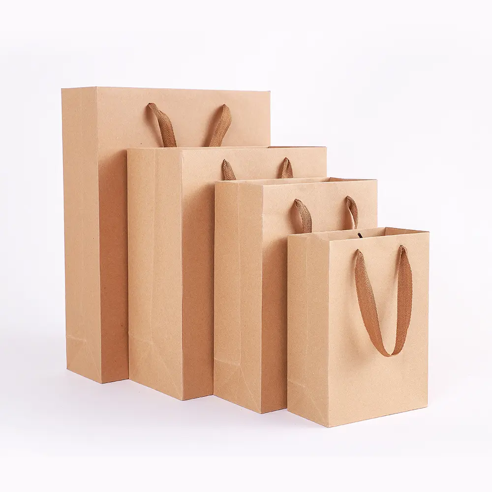 Custom Cheap Wholesale Christmas Packing Brown Paper Shopping Gift Luxury Shopping Kraft Paper Bag With Your Own Logo