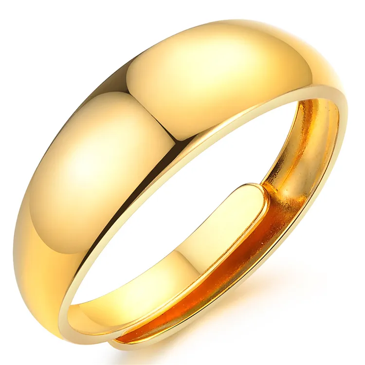 Ruigang 18K Wedding Engagement Adjustable Copper Alloy Gold Smooth Men Rings