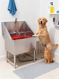 Stazione di Lavaggio per Animali Domestici in Acciaio Inox Regolabile e Antiscivolo per Cliniche Veterinarie, Negozi di Toelettatura e Cura Domestica - Product Image 1