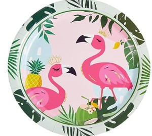 Assiette en papier jetable OEM de 9 pouces, motif flamant rose, dorure à chaud, style moderne, très vendue pour les fêtes d'anniversaire, directement de l'usine - Product Image 2