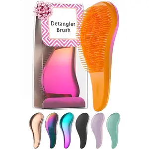 Hot Selling Eco Friendly Electroplating Gradient Wet Detangle Hair Brush Set In a Box For Curly Hair