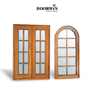 Doorwin European Style Low E Glass Aluminum Cladding Wood Window Modern French Window With Grill Design