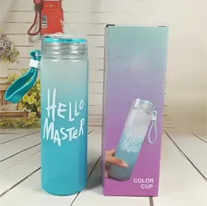 Bán buôn biểu tượng tùy chỉnh thư cốc nước đầy màu sắc mờ màu thay đổi thủy tinh uống chai nước với nắp - Product Image 5
