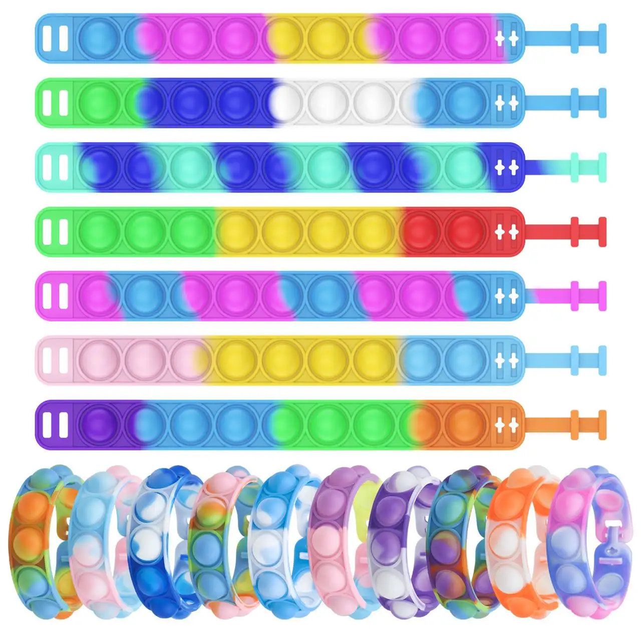 Rainbow Children Anxiety Rubber Fidget Bracelet Tie Dye Relief Wristband Finger Squeeze Simple Silicone Fidget Bracelet