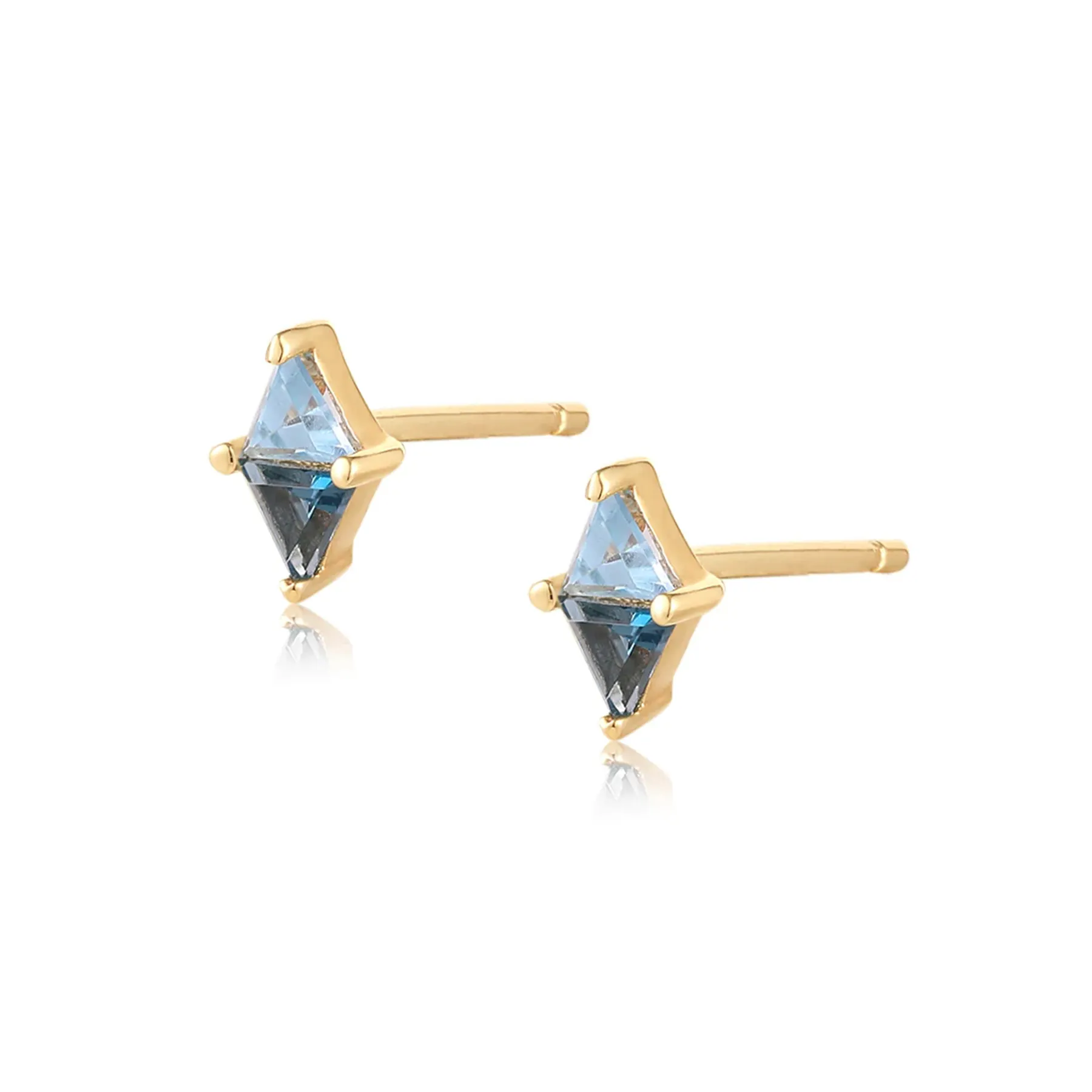 925 silver earrings 14k gold plated trillion cut blue topaz stud earrings women