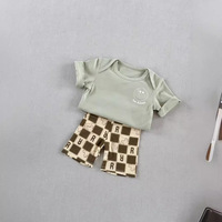 Ensembles courts deux pièces unisexes pour bébé à motifs à carreaux, fabriqués à 95 % de bambou et 5 % d'élasthanne, 220 GSM, haute qualité, toutes saisons, OEKO