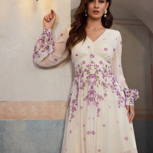 V Neck Lace Boho <strong>Dress</strong> Flowy Fall Wedding Party Guest <strong>Dresses</strong> Long Sleeve Maxi White <strong>Dresses</strong> for Woman Elegant - Product Image 1