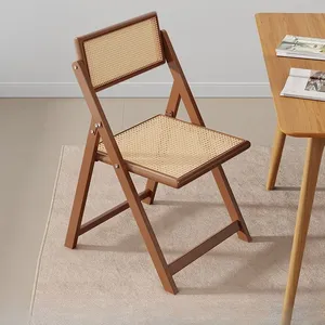 Sillas de comedor apilables Marco de metal Silla de comedor plegable Asiento tejido Muebles de balcón Comedor Silla de patio - Product Image 4