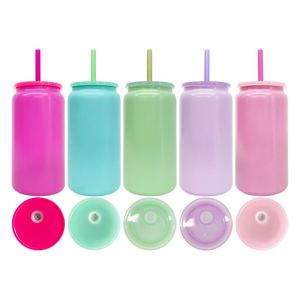 25 Pcs/case USA Warehouse 16oz Vacuum Insulated <b>Macaron</b> Stainless Steel Can Cups <b>Macaron</b> Metal Beer Can Tumbler With Lids - Product Image 1