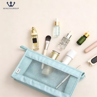 Sac de toilette portable pour femme avec logo personnalisé, couleur unie, grande capacité, sac à maquillage